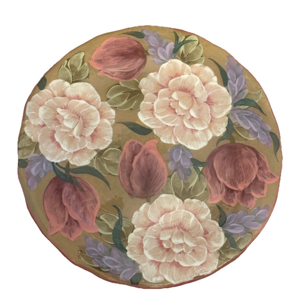 Lesal Ceramics Floral Round Platter Signed Lisa Lindberg Van Nortwick 14"